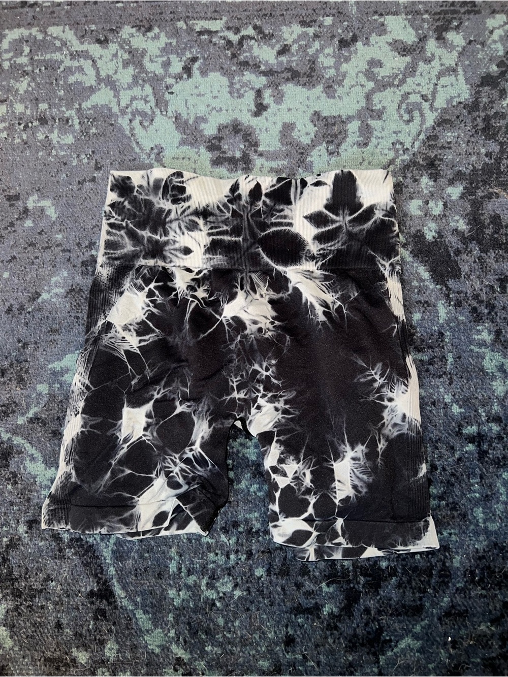 Women’s Black & White Tie-Dye High-Waist Bike Shorts